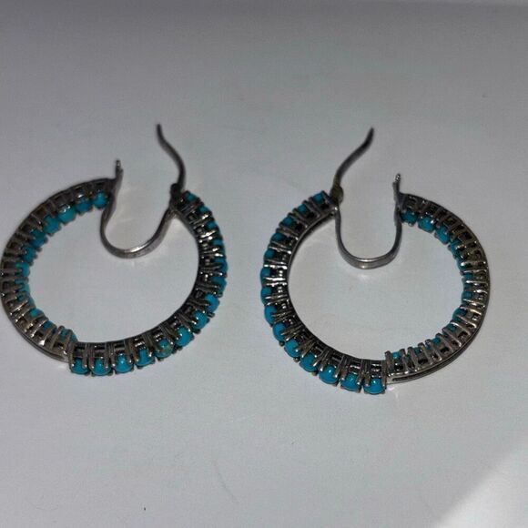 925 sterling silver Inside Out Hoop earrings turquoise infinity cowgirl western - Picture 4 of 8